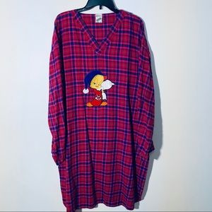 Vintage 1998 Tweety Flannel Shirt Pajama Red L/XL